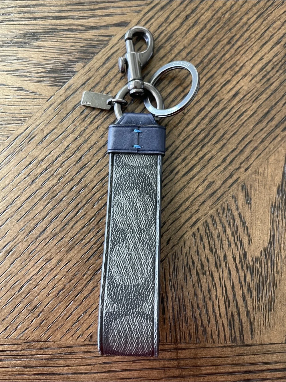 Coach Navy Signature Canvas Key Fob with Gunmetal Hardware